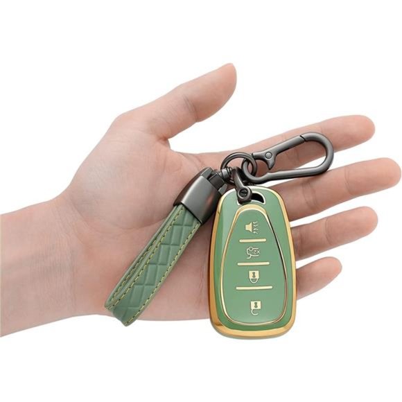 Chevy Key Fob Cover |  4 Buttons TPU Protector with Leather Protection Keychain - Picture 2 of 2
